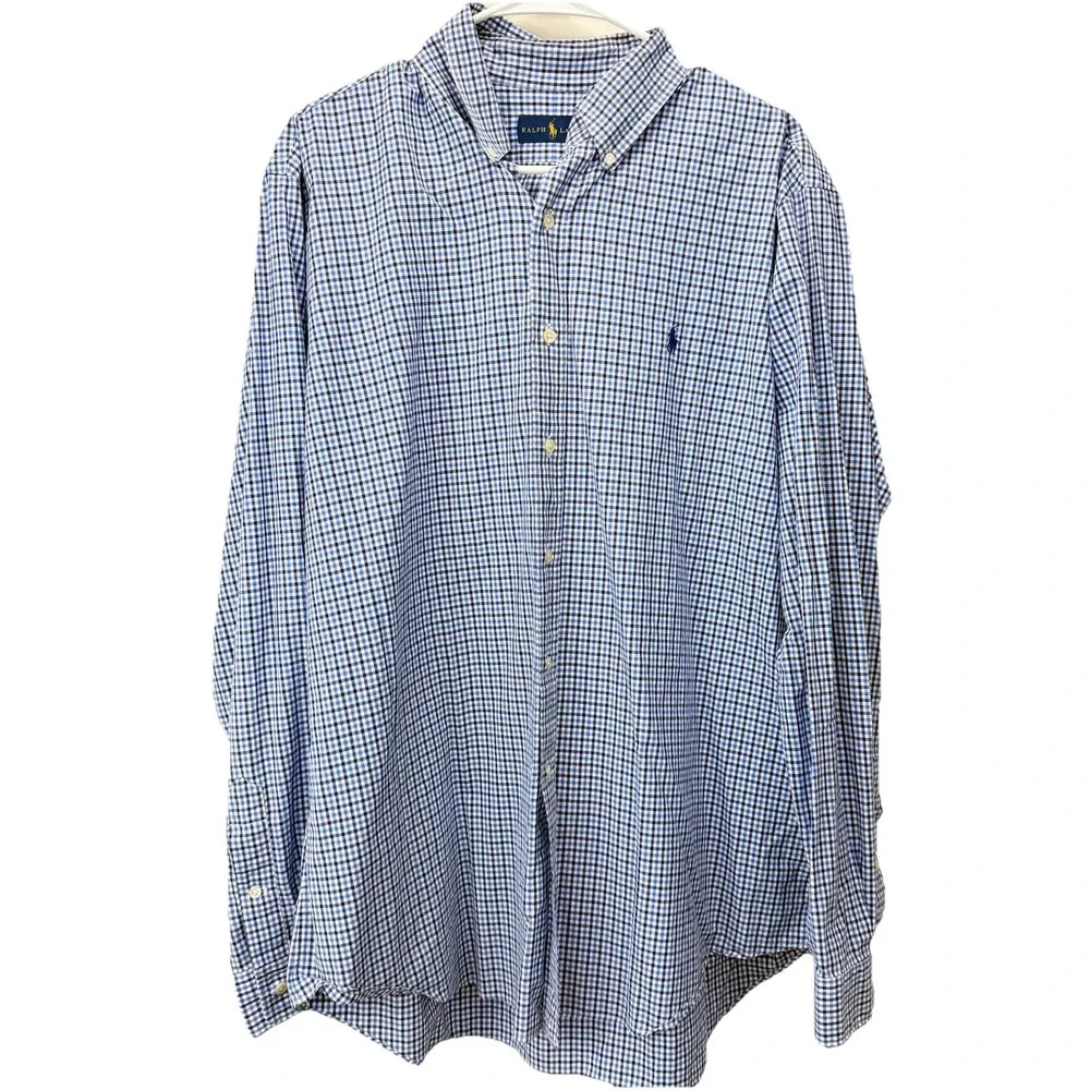 Polo Ralph Lauren Blue Check Cotton Oxford Button Down Shirt Size XL‎